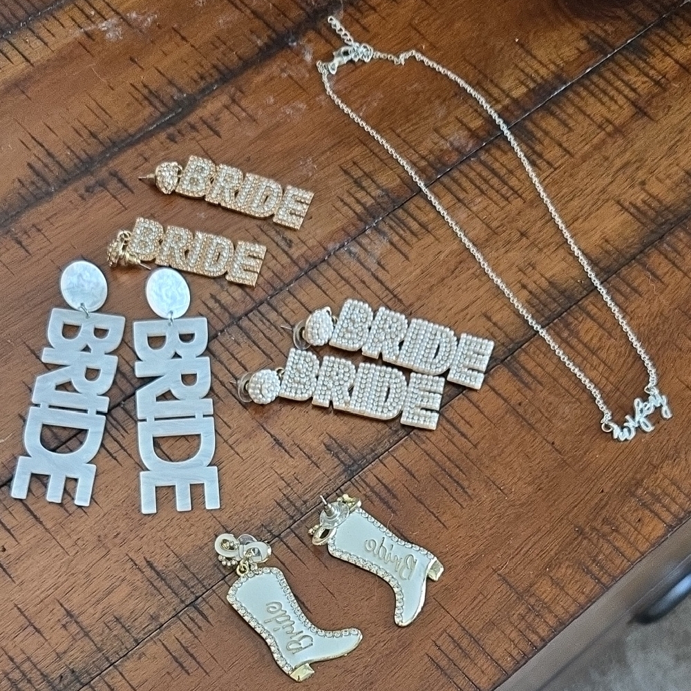 Bride Earrings and Charms Set - Gold & White